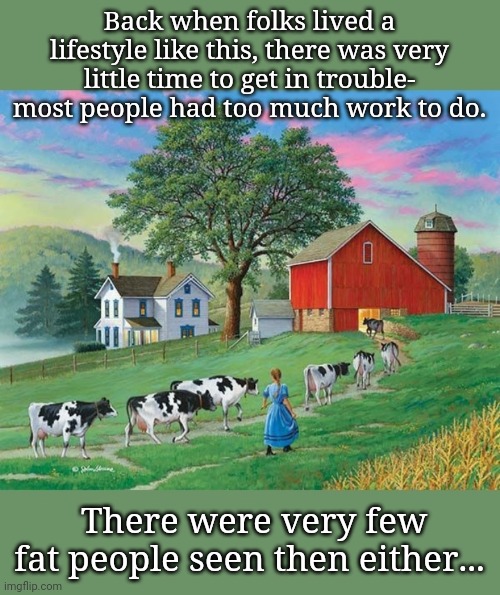 A simpler and more sensible time | Back when folks lived a lifestyle like this, there was very little time to get in trouble- most people had too much work to do. There were very few fat people seen then either... | image tagged in religious freedom,history,united states,working | made w/ Imgflip meme maker