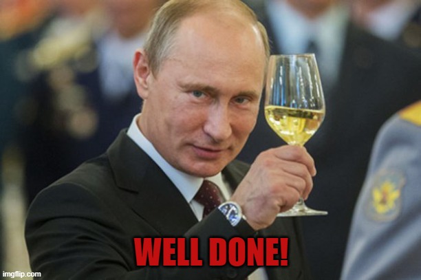 Putin Cheers | WELL DONE! | image tagged in putin cheers | made w/ Imgflip meme maker
