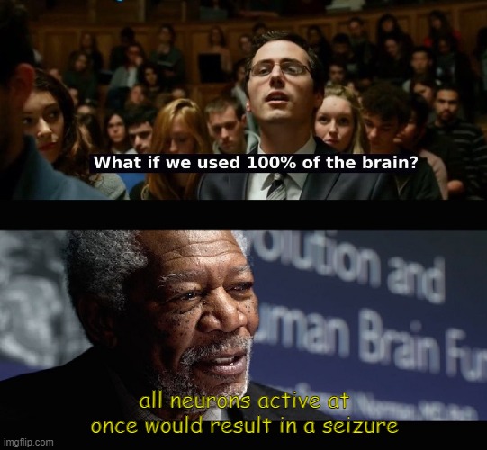 What if we used 100 % of the brain? | all neurons active at once would result in a seizure | image tagged in what if we used 100 of the brain | made w/ Imgflip meme maker