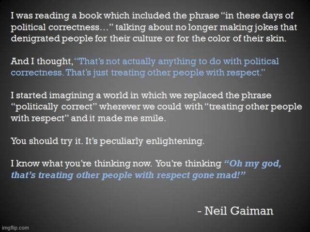 Neil Gaiman - Political Correctness | image tagged in neil gaiman - political correctness | made w/ Imgflip meme maker