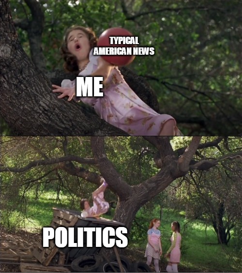 Cokie Knocked Out of the Tree by a Ball and Into the Dumpster | TYPICAL AMERICAN NEWS; ME; POLITICS | image tagged in cokie knocked out of the tree by a ball and into the dumpster,memes,news | made w/ Imgflip meme maker