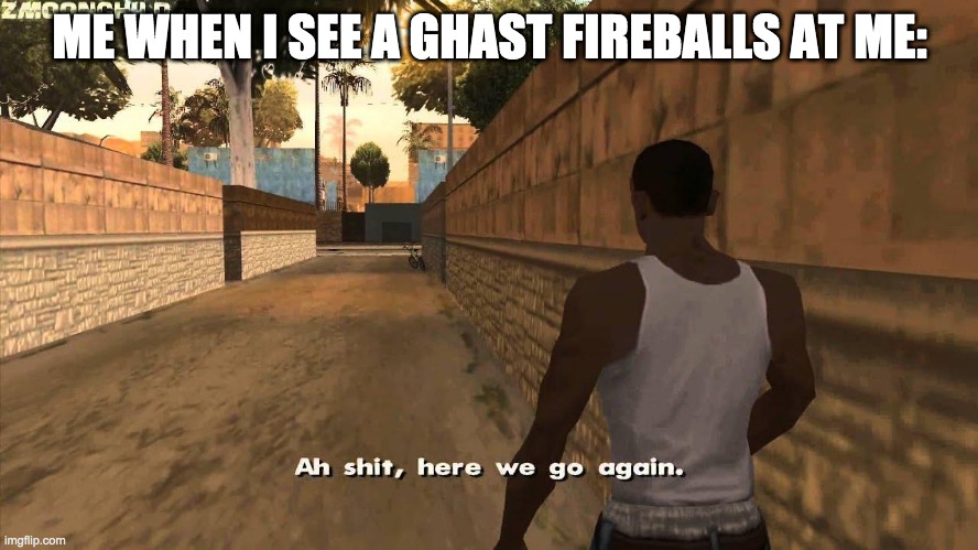 Me when i see a ghast fireball at me | ME WHEN I SEE A GHAST FIREBALLS AT ME: | image tagged in here we go again | made w/ Imgflip meme maker