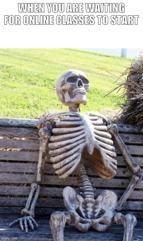 The death of online classes |  WHEN YOU ARE WAITING FOR ONLINE CLASSES TO START | image tagged in memes,waiting skeleton | made w/ Imgflip meme maker