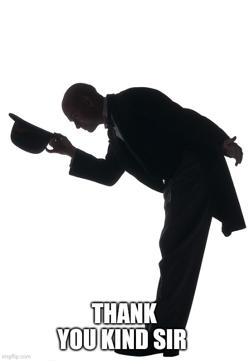 Polite Bow | THANK YOU KIND SIR | image tagged in polite bow | made w/ Imgflip meme maker