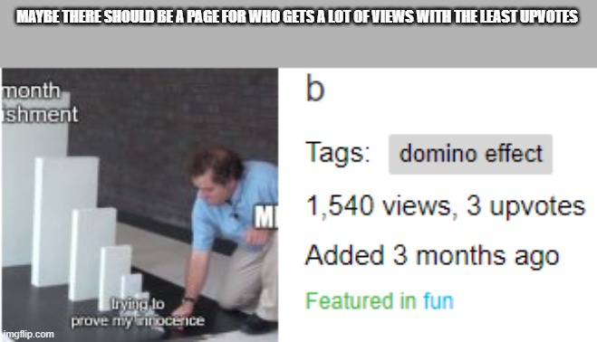 MAYBE THERE SHOULD BE A PAGE FOR WHO GETS A LOT OF VIEWS WITH THE LEAST UPVOTES | image tagged in random | made w/ Imgflip meme maker