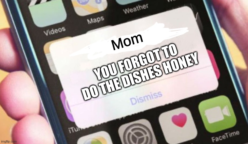 Can this get on the front page? | Mom; YOU FORGOT TO DO THE DISHES HONEY | image tagged in memes,presidential alert,front page,mom,dishes,support | made w/ Imgflip meme maker