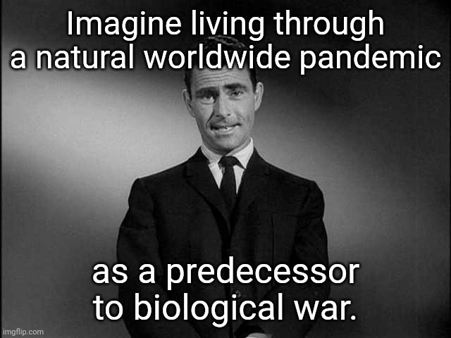 adjust, adapt, survive | Imagine living through a natural worldwide pandemic; as a predecessor to biological war. | image tagged in rod serling twilight zone | made w/ Imgflip meme maker