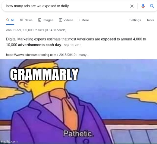 pathetic | GRAMMARLY | image tagged in skinner pathetic,memes,funny | made w/ Imgflip meme maker