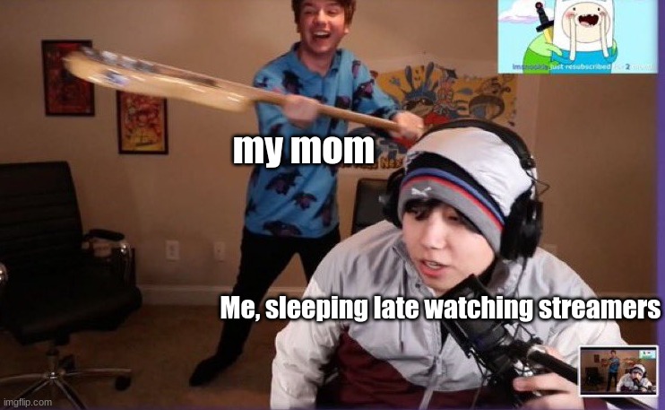 Karl and Quackity | my mom; Me, sleeping late watching streamers | image tagged in karl and quackity,guess i'll die,funny,dream smp | made w/ Imgflip meme maker