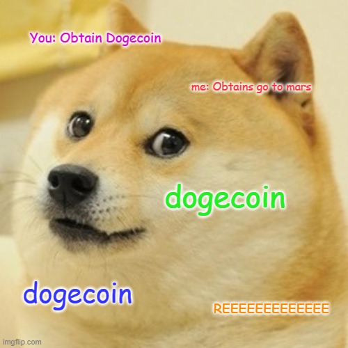 Doge | You: Obtain Dogecoin; me: Obtains go to mars; dogecoin; dogecoin; REEEEEEEEEEEEE | image tagged in memes,doge | made w/ Imgflip meme maker