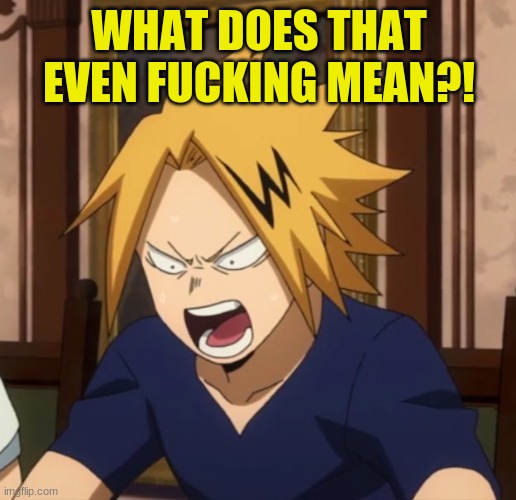 Angy denki | WHAT DOES THAT EVEN FUCKING MEAN?! | image tagged in angy denki | made w/ Imgflip meme maker