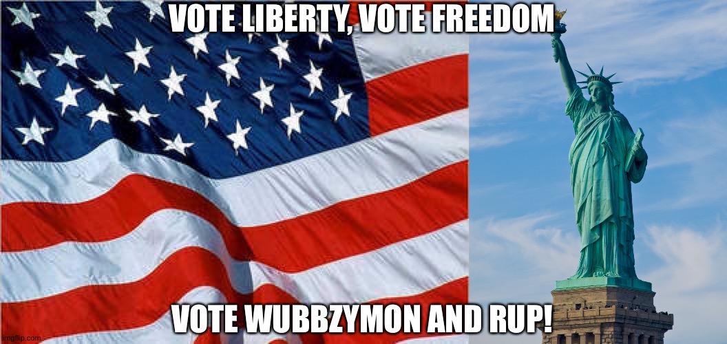Make your vote count on June 29 | VOTE LIBERTY, VOTE FREEDOM; VOTE WUBBZYMON AND RUP! | image tagged in usa flag,statue of liberty | made w/ Imgflip meme maker