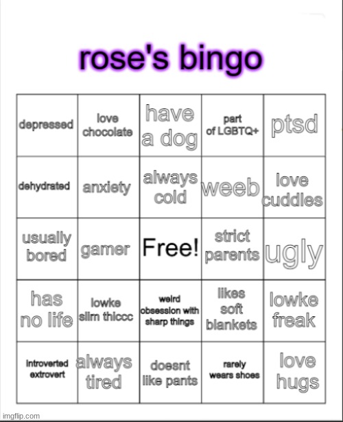 rose's bingo | image tagged in rose's bingo | made w/ Imgflip meme maker