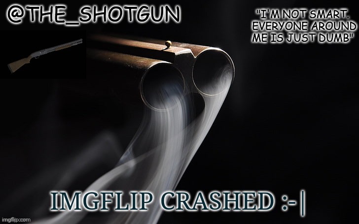 E | IMGFLIP CRASHED :-| | image tagged in yet another temp for shotgun | made w/ Imgflip meme maker