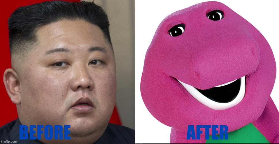 Kim Jong Un Is Barney | image tagged in kim jong un,barney,funny,comparison | made w/ Imgflip meme maker