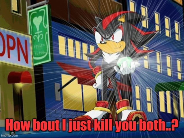 Shadow the Hedgehog makes Vegeta jealous | How bout I just kill you both..? | image tagged in shadow the hedgehog makes vegeta jealous | made w/ Imgflip meme maker