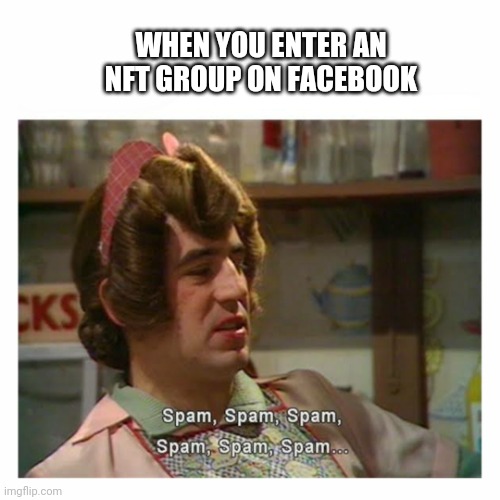 Spam a lot | WHEN YOU ENTER AN NFT GROUP ON FACEBOOK | image tagged in spam everywhere,nft groups,whatsapp | made w/ Imgflip meme maker