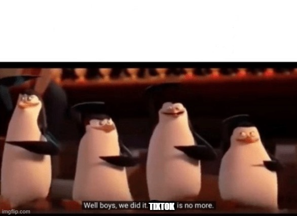 Well boys, we did it (blank) is no more | TIXTOK | image tagged in well boys we did it blank is no more | made w/ Imgflip meme maker