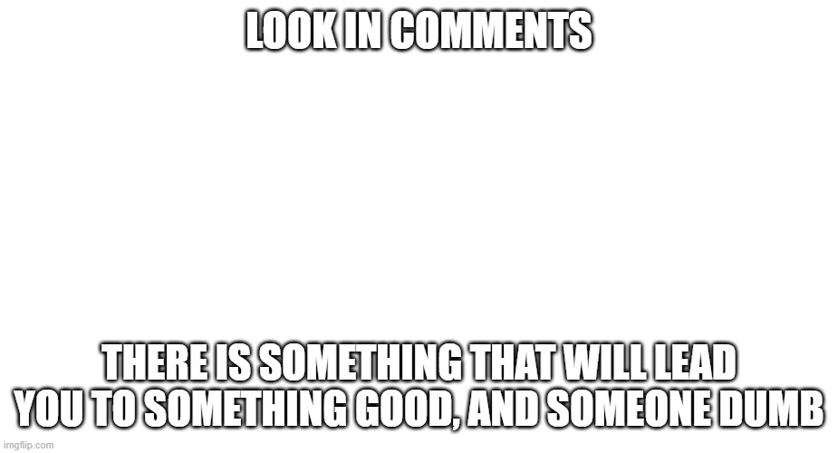 :| | LOOK IN COMMENTS; THERE IS SOMETHING THAT WILL LEAD YOU TO SOMETHING GOOD, AND SOMEONE DUMB | image tagged in blank | made w/ Imgflip meme maker