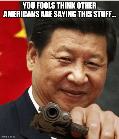 Xi Jinping | YOU FOOLS THINK OTHER AMERICANS ARE SAYING THIS STUFF... | image tagged in xi jinping | made w/ Imgflip meme maker