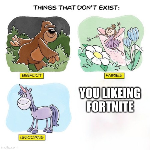 Things That Don't Exist | YOU LIKEING FORTNITE | image tagged in things that don't exist | made w/ Imgflip meme maker