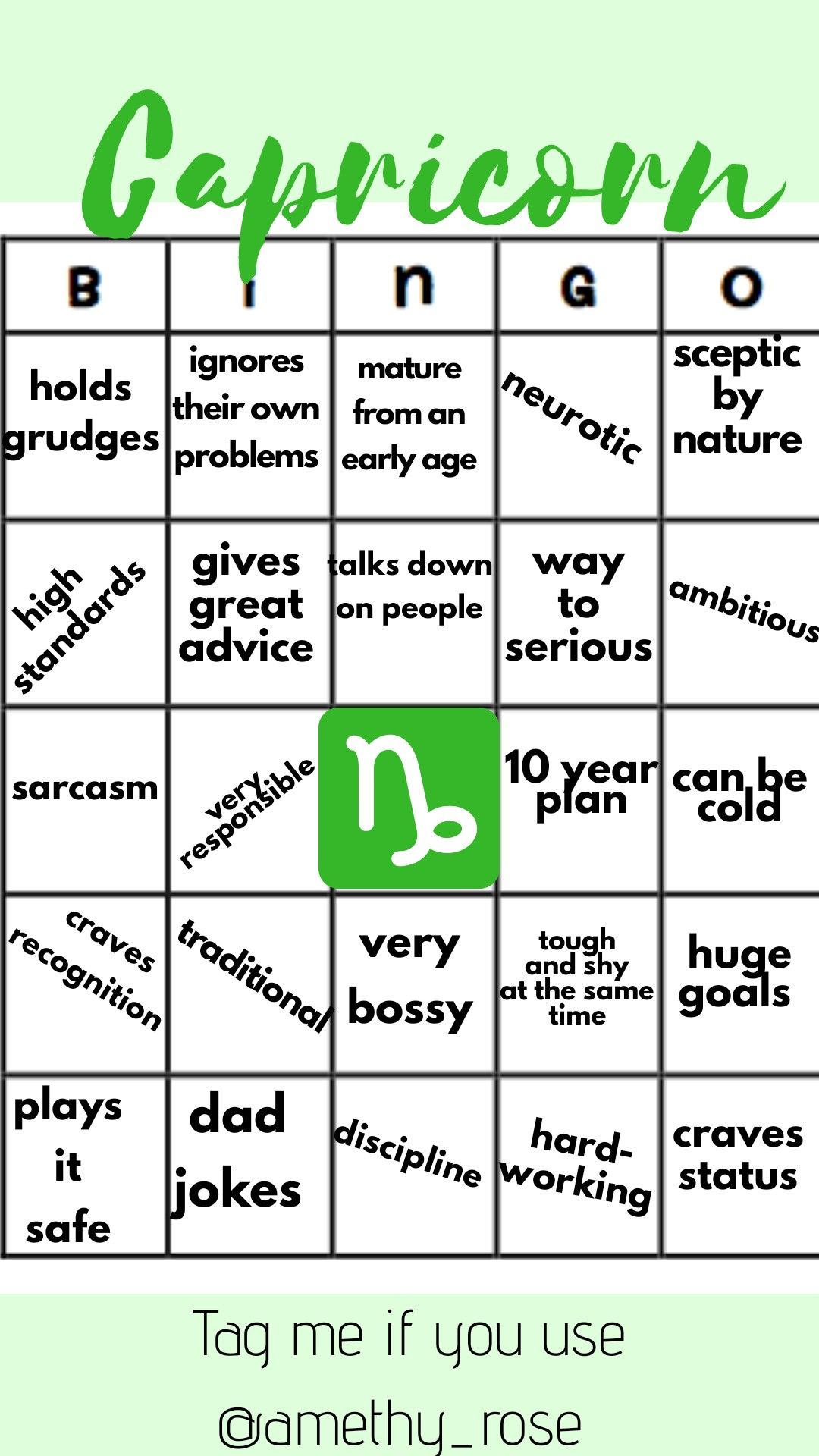 Capricorn bingo Blank Meme Template