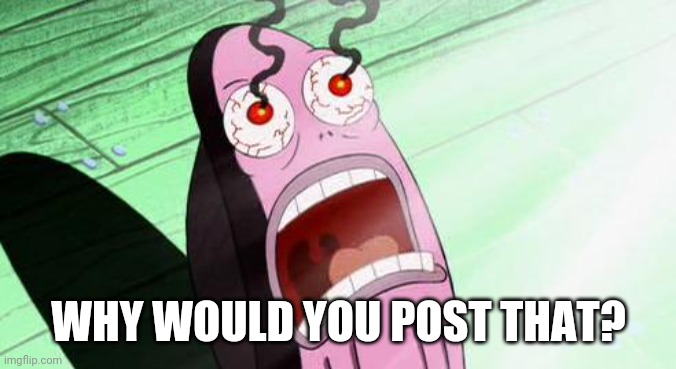 Burning Eyes | WHY WOULD YOU POST THAT? | image tagged in burning eyes | made w/ Imgflip meme maker