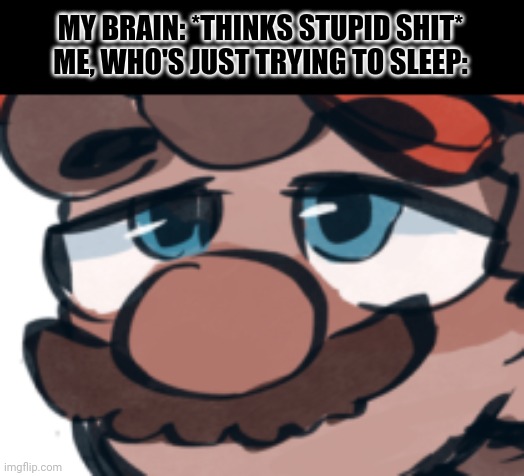 MY BRAIN: *THINKS STUPID SHIT*
ME, WHO'S JUST TRYING TO SLEEP: | made w/ Imgflip meme maker