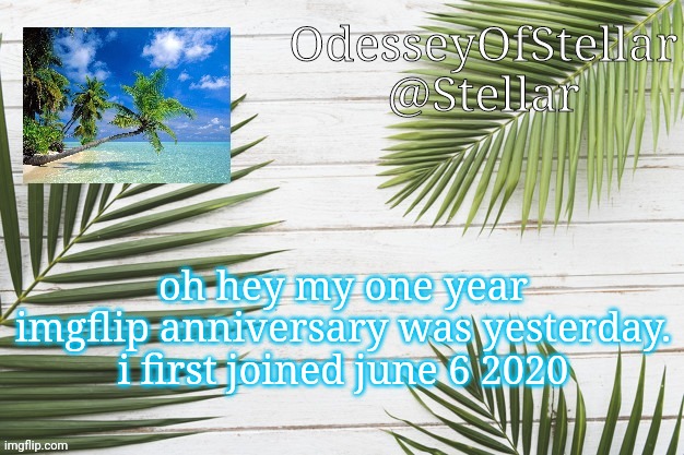 palms | oh hey my one year imgflip anniversary was yesterday. i first joined june 6 2020 | image tagged in palms | made w/ Imgflip meme maker