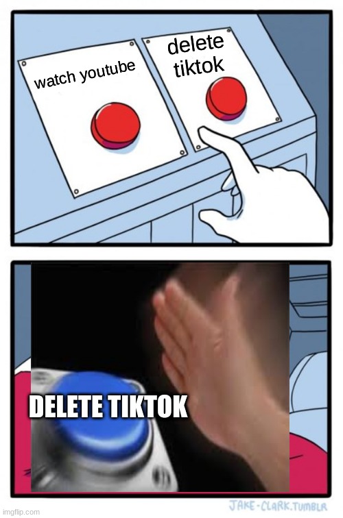 Two Buttons | delete tiktok; watch youtube; DELETE TIKTOK | image tagged in memes,two buttons | made w/ Imgflip meme maker
