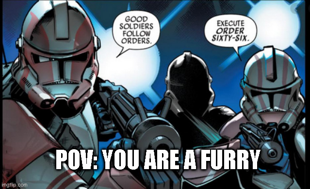 Dont be a furry | POV: YOU ARE A FURRY | image tagged in anti furry,clone trooper,order 66,star wars,pov | made w/ Imgflip meme maker