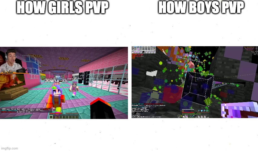 How people PvP | HOW GIRLS PVP; HOW BOYS PVP | image tagged in video games,gaming,minecraft,pvp | made w/ Imgflip meme maker