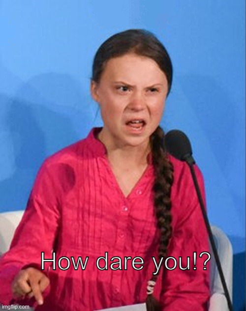 Greta Thunberg how dare you | How dare you!? | image tagged in greta thunberg how dare you | made w/ Imgflip meme maker