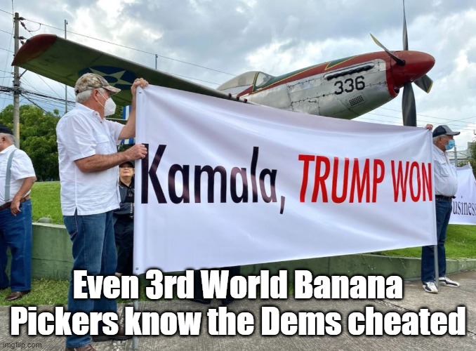 The world knows the Dems cheated | Even 3rd World Banana Pickers know the Dems cheated | image tagged in kamala harris,guatemala | made w/ Imgflip meme maker