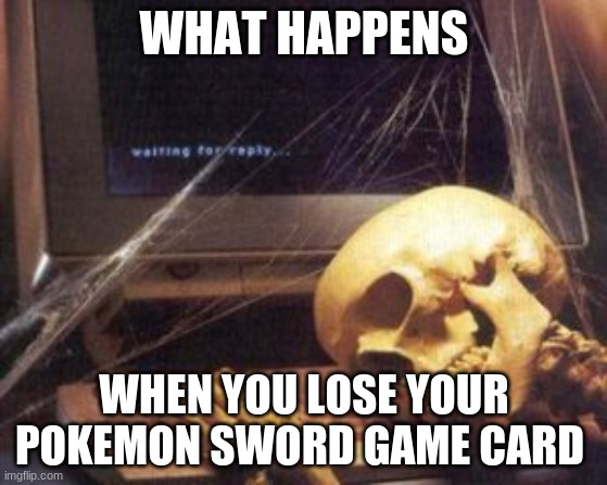 skeleton computer | WHAT HAPPENS; WHEN YOU LOSE YOUR POKEMON SWORD GAME CARD | image tagged in skeleton computer | made w/ Imgflip meme maker