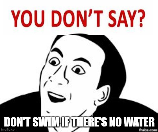 U don't say | DON'T SWIM IF THERE'S NO WATER | image tagged in u don't say | made w/ Imgflip meme maker