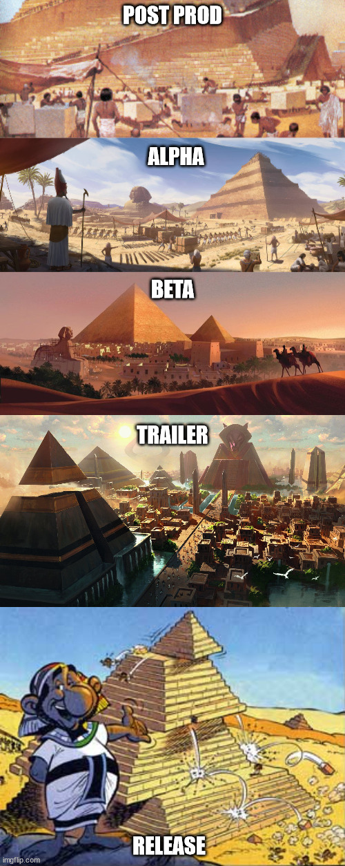 Release | ALPHA; POST PROD; BETA; TRAILER; RELEASE | image tagged in beta,video games,bugs | made w/ Imgflip meme maker