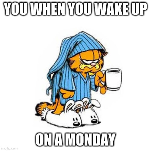 Need my sleep | YOU WHEN YOU WAKE UP; ON A MONDAY | image tagged in garfield-coffee | made w/ Imgflip meme maker