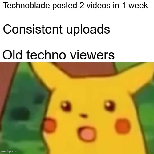 Techno did it | Technoblade posted 2 videos in 1 week; Consistent uploads; Old techno viewers | image tagged in memes,technoblade,dream smp,funny,youtuber | made w/ Imgflip meme maker