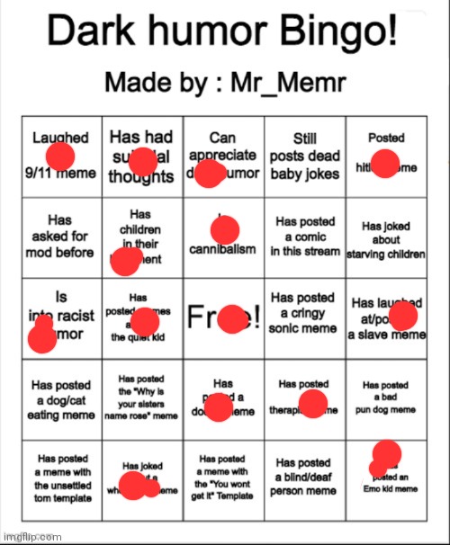 Dark humor Bingo | image tagged in dark humor bingo | made w/ Imgflip meme maker