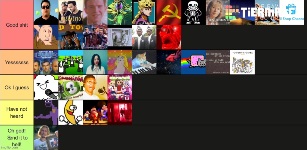 Made this on Tiermaker. Credit goes to whoever made the tier list. | image tagged in meme music,tier list,opinion,i'm bound to get a lot of backlash for this | made w/ Imgflip meme maker