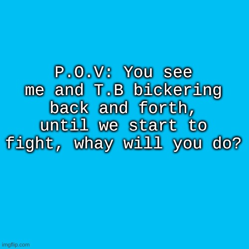 Bc boredom | P.O.V: You see me and T.B bickering back and forth, until we start to fight, whay will you do? | image tagged in memes,blank transparent square | made w/ Imgflip meme maker