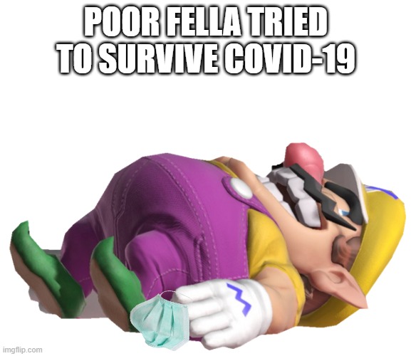 oof | POOR FELLA TRIED TO SURVIVE COVID-19 | image tagged in dead wario | made w/ Imgflip meme maker