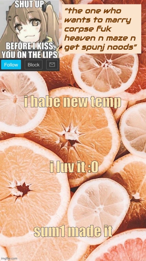 rando | i habe new temp; i luv it :0; sum1 made it | image tagged in rando | made w/ Imgflip meme maker