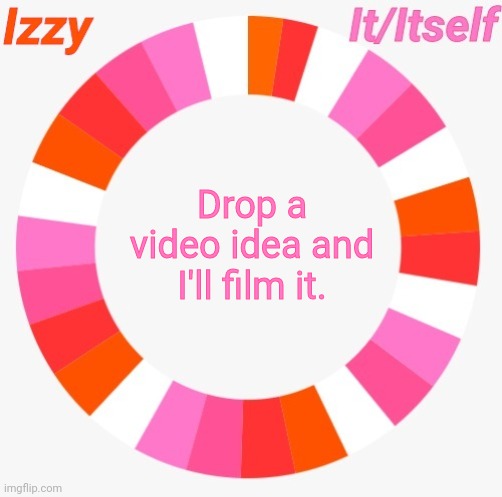 Izzy | Drop a video idea and I'll film it. | image tagged in izzy | made w/ Imgflip meme maker