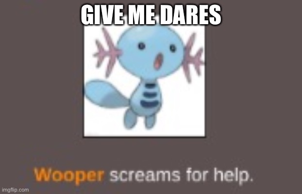 I won’t do them if they’re nsfw so don’t bother | GIVE ME DARES | image tagged in wooper screams for help | made w/ Imgflip meme maker