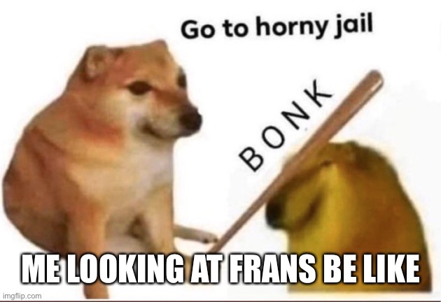 Bonk-Go-To-Horny-Jail | ME LOOKING AT FRANS BE LIKE | image tagged in bonk-go-to-horny-jail | made w/ Imgflip meme maker