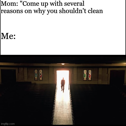 Some of you might not get it, but that's ok | Mom: "Come up with several reasons on why you shouldn't clean; Me: | image tagged in memes,fun | made w/ Imgflip meme maker