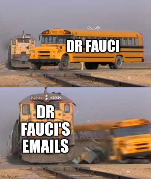 Truth-Train...Coming Through!!! | DR FAUCI; DR FAUCI'S EMAILS | image tagged in a train hitting a school bus,dr fauci,dr fauci emails,political meme,email | made w/ Imgflip meme maker