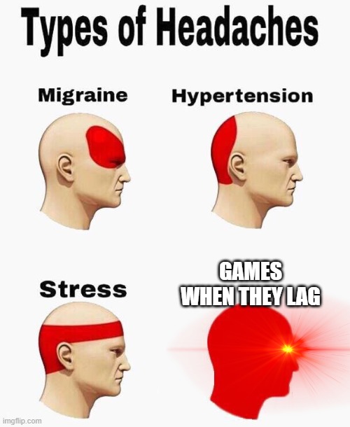 gaming headache | GAMES WHEN THEY LAG | image tagged in headaches | made w/ Imgflip meme maker